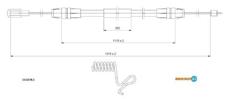 A_Трос гальмівний Ford TRANSIT CAB (all) RWD single wheels exc. 2.3 (1315/1110) "R RH"06-14 ADRIAUTO 1302781
