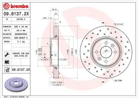 Гальмівний диск BREMBO 0981372X