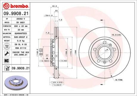 Гальмівний диск BREMBO 09.9908.21