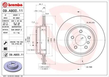 Гальмівний диск BREMBO 09.A800.11