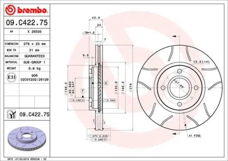 Гальмівний диск BREMBO 09.C422.75