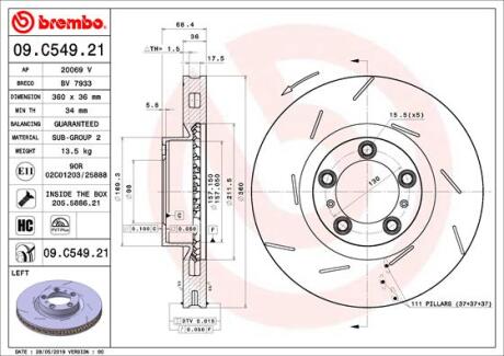 Гальмівний диск BREMBO 09.C549.21