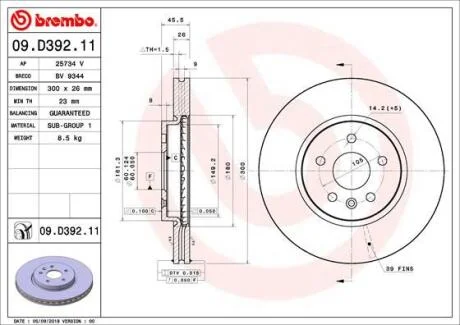 Гальмівний диск BREMBO 09D39211