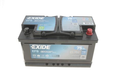 Акумулятор 75Ah-12v EFB (315х175х175),R,EN730 EXIDE EL752