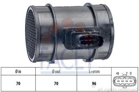 Расходомер воздуха (MAF) Opel Astra H (04-), Vectra C (03-)1.3, 1.7, 1.9 CDTi/Fi FACET 101276