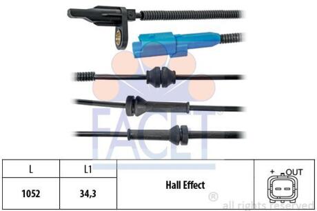 Датчик ABS Citroen C3 II, C-ELYSEE/ Peugeot 2008, 207, 208, 301 06- перед Л/Пр (21.0025) FACET 210025