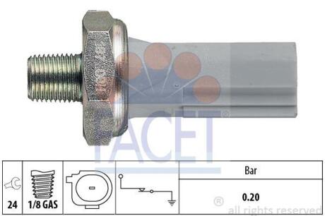 Датчик тиску оливи (0,2bar/1 конт./сірий) Lancer 08-/ASX/Outlander 06-/Smart 07- (7.0187) FACET 70187