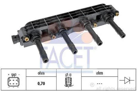 Котушка запалення Astra G/Combo/Vectra B/C /Zafira A 1.6 95- (9.6299) FACET 96299