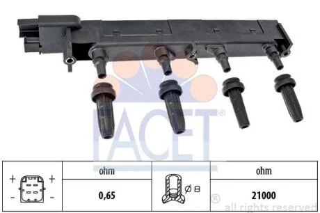 Котушка запалення Citroen C5/Jumpy/ Peugeot 206/307/407 1.8/2.0 99- (9.6308) FACET 96308