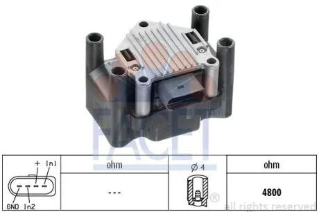 Котушка запалювання Audi A3 (-13), A4 (08-)/Skoda Fabia, Octavia (-15)/VW Golf, Bora (-13) (9.8120) FACET 98120
