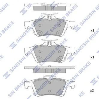 Колодки тормозные задние (дисковые) Ford C-MAX II EcoBoost (12-), Ford Focus III Hi-Q (SANGSIN) SP1947