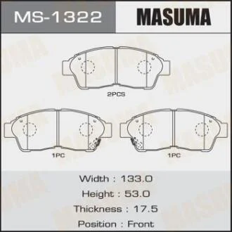 Колодки гальмівні передн Toyota Camry (-00), RAV 4 (-00) (MS-1322) MASUMA MS1322