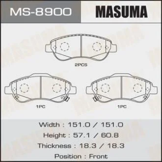 Колодки гальмівні передн Honda CR-V (07-16) (MS-8900) MASUMA MS8900