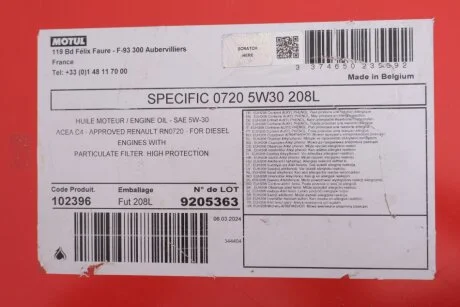 Олива Specific 0720 SAE 5W30 208 L MOTUL 102396