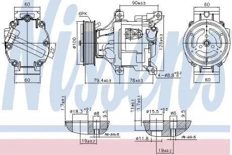 Компресор кондиціонера Fiat 500/500C/Panda/Punto 1.3-1.9 99- NISSENS 89324