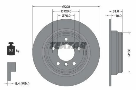 A_Диск гальмівний BMW 5(E39) "R D=298mm "95-"04 TEXTAR 92076603