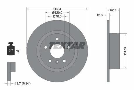 A_Диск гальмівний LAND ROVER Discovery/Range Rover "R D=304mm "94-12 TEXTAR 92095203