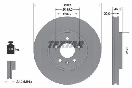 A_Диск гальмівний OPEL Astra/Zafira "F D=321mm "09>> TEXTAR 92256803