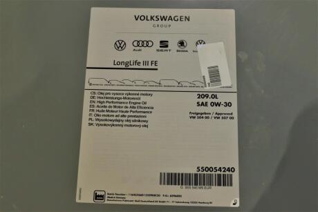 Олива моторна LongLife III SAE 0W-30 (209 Liter) VAG GS55545M9