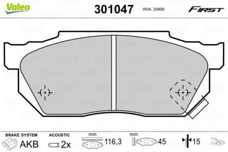 Гальмівні колодки First HONDA CRX/Civic/Prelude "F "83-95 Valeo 301047
