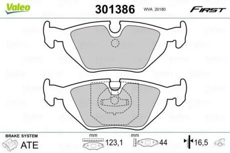 Гальмівні колодки дискові BMW 3/Z1/Z3 "1,6-3,0 "R "88-03 Valeo 301386
