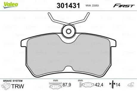 Гальмівні колодки дискові FORD Fiesta/Focus "1,0-2,0 "R "98>> Valeo 301431