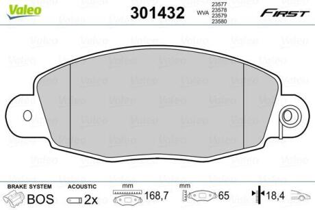 Гальмівні колодки дискові FORD Transit "2,0-2,4 "F "00-06 Valeo 301432