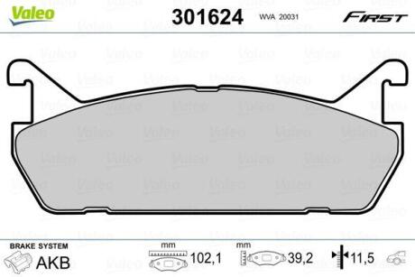 Гальмівні колодки First DAIHATSU/MAZDA/SUZUKI Applause/323/Baleno "R "89-02 Valeo 301624