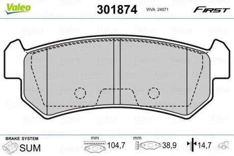 Гальмівні колодки дискові CHEVROLET/DAEWOO Lacetti/Nubira "1,4-1,8 "R "04>> Valeo 301874