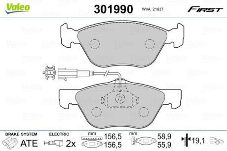 A_Гальмівні колодки дискові ALFA/FIAT 145-147/156/GT/Bravo/Marea/Weekend/Strada "1,3-2,5 "F "95>> Valeo 301990